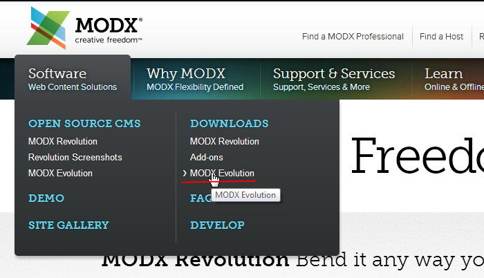 Установка CMS MODX скачиваем архив