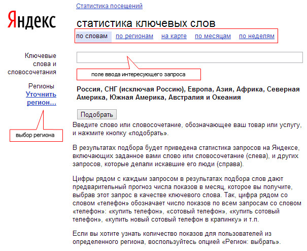 Подбор ключевых слов в Яндекс